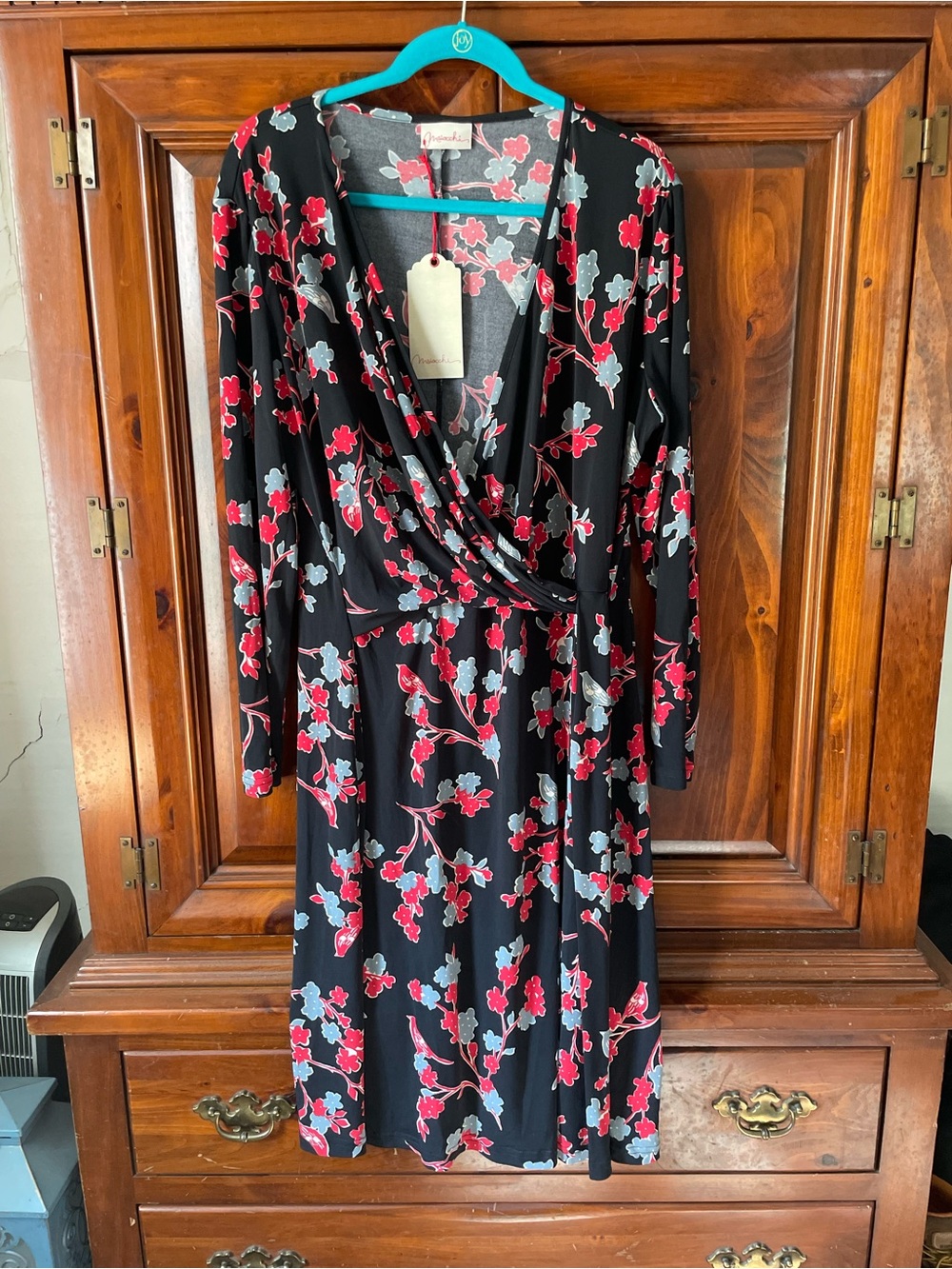 Floral Wrap Dress with Pink & Gray Blossoms